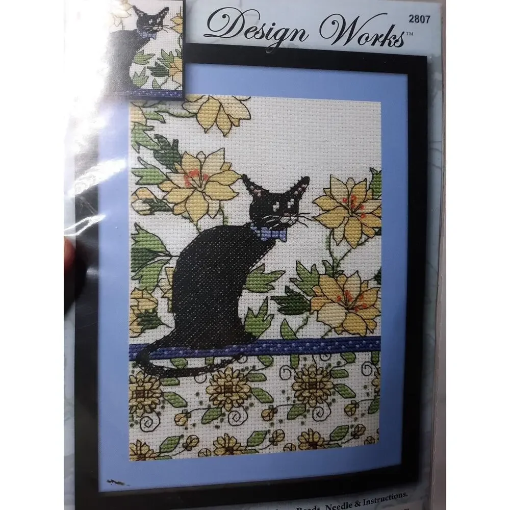 Design Works Counted Cross Stitch Kit Yellow Floral Cat 2807 5x7
